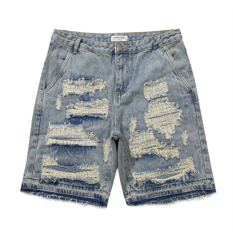 ម៉ូដខោខ្លី Denim Washed Frayed Patch សម្រាប់ម៉ូដទាន់សម័យ