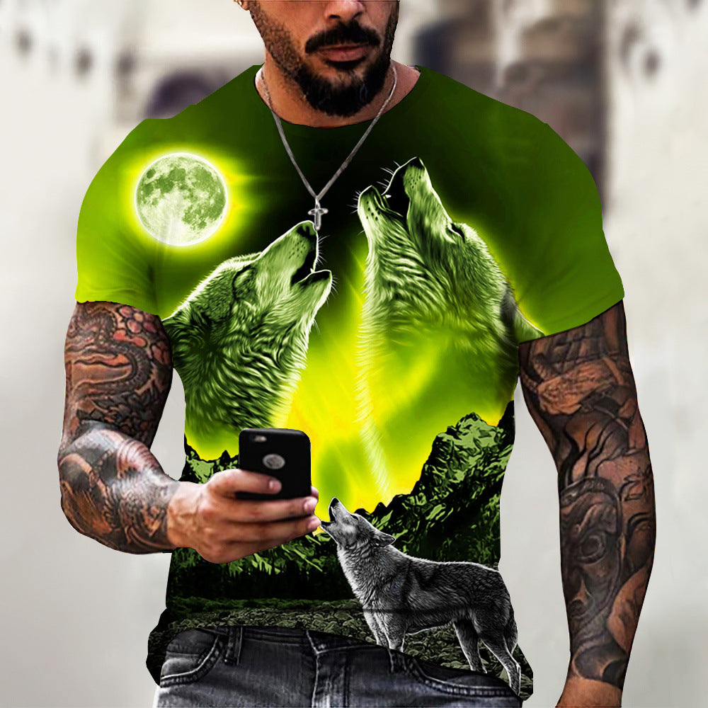 Men's Wolf Head 3D Printed T-shirt for a Bold Statement