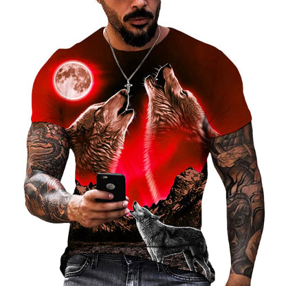 Men's Wolf Head 3D Printed T-shirt for a Bold Statement