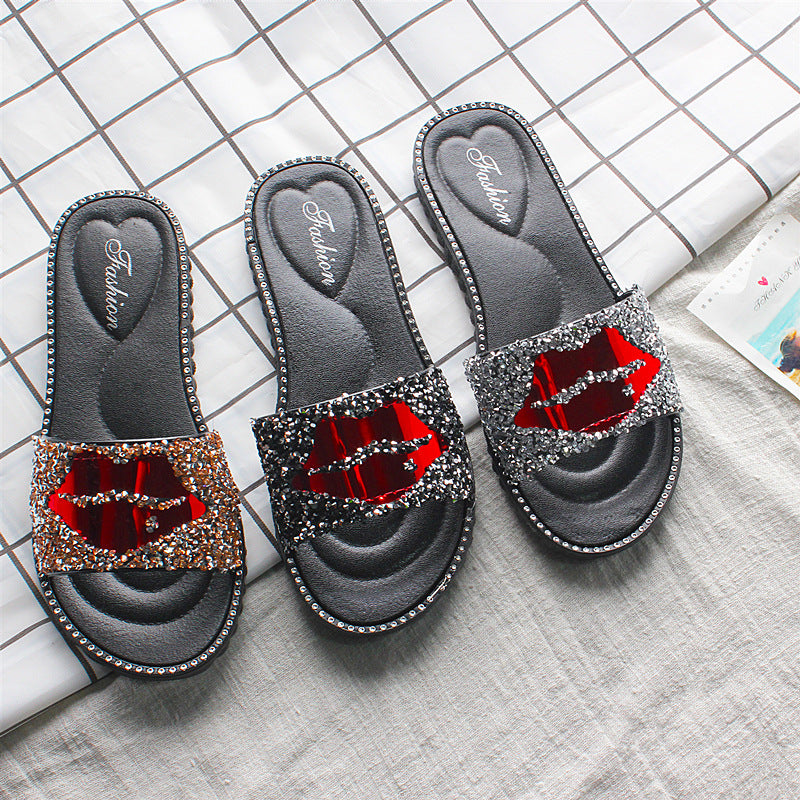 Lip Rhinestone Slippers for a Glamorous Touch with Sparkle in Style