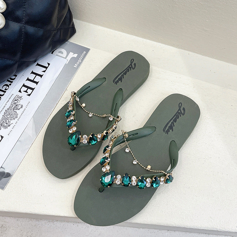 Women's Fashion Flip-Flops with Rhinestone Detailing