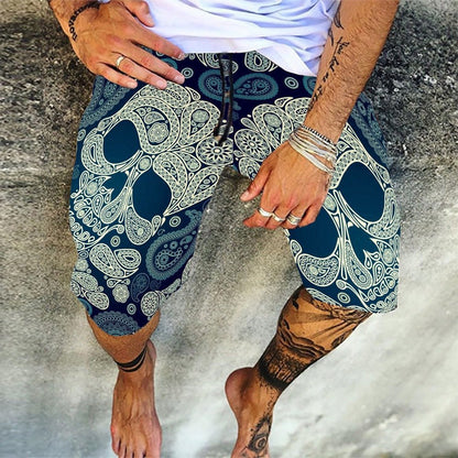 Skull Pattern Printing Digital 3D Men's Casual กางเกงชายหาดแห้งเร็ว