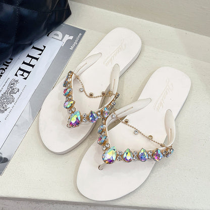 Women's Fashion Flip-Flops with Rhinestone Detailing