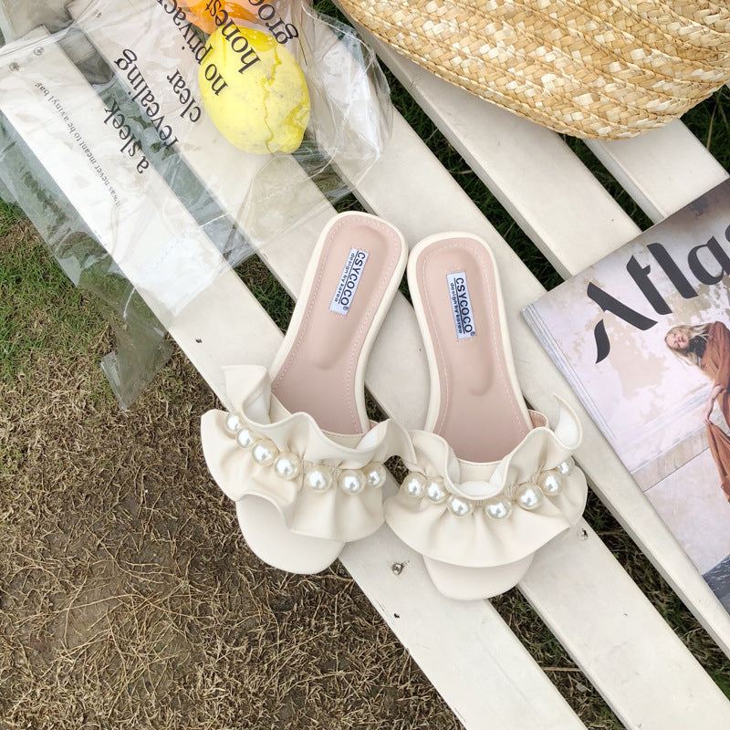 Adorned Ruffled Flat Slippers in Pure Colors for Chic Comfort