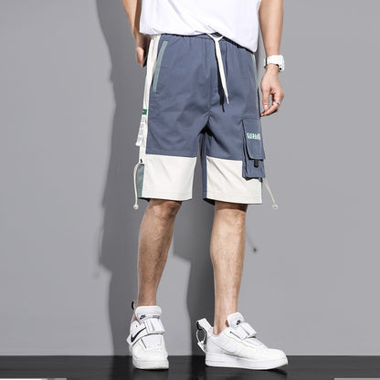 Stitching Contrast Color Loose Straight-Leg Overalls Pants