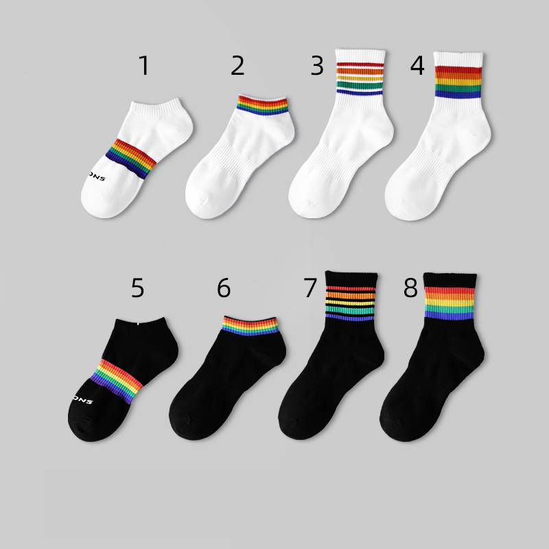 Thin Men's Short-Tube Rainbow Socks in Soft Cotton-Colorful Comfort