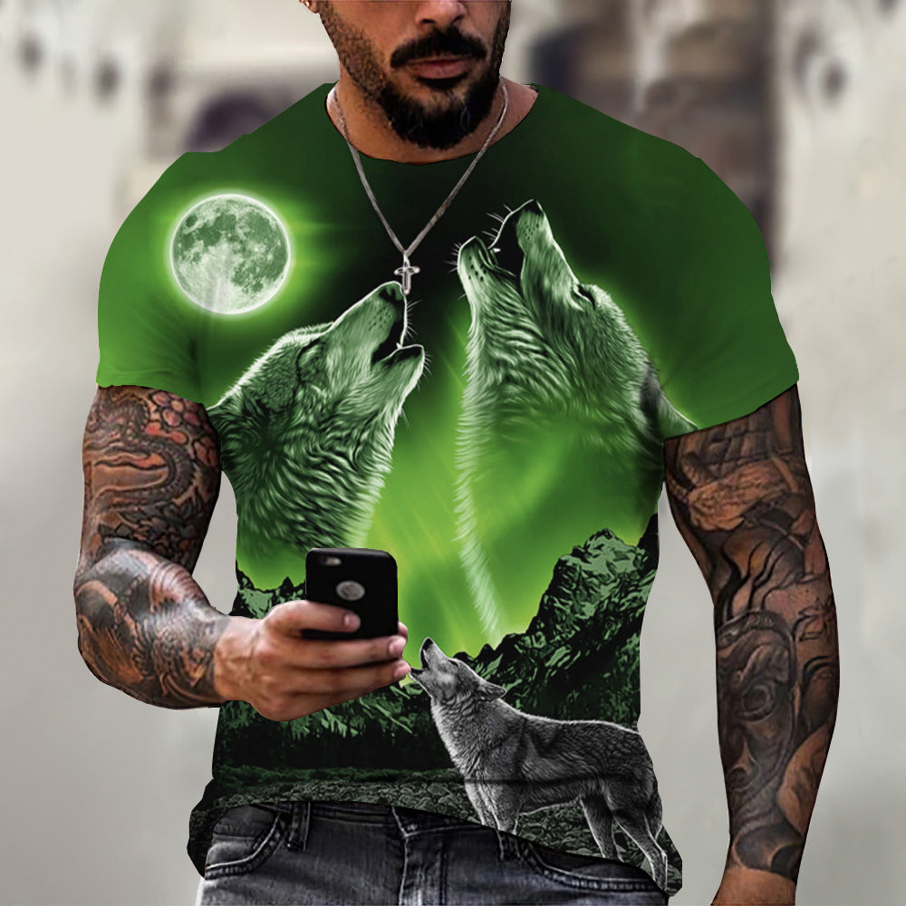 Men's Wolf Head 3D Printed T-shirt for a Bold Statement