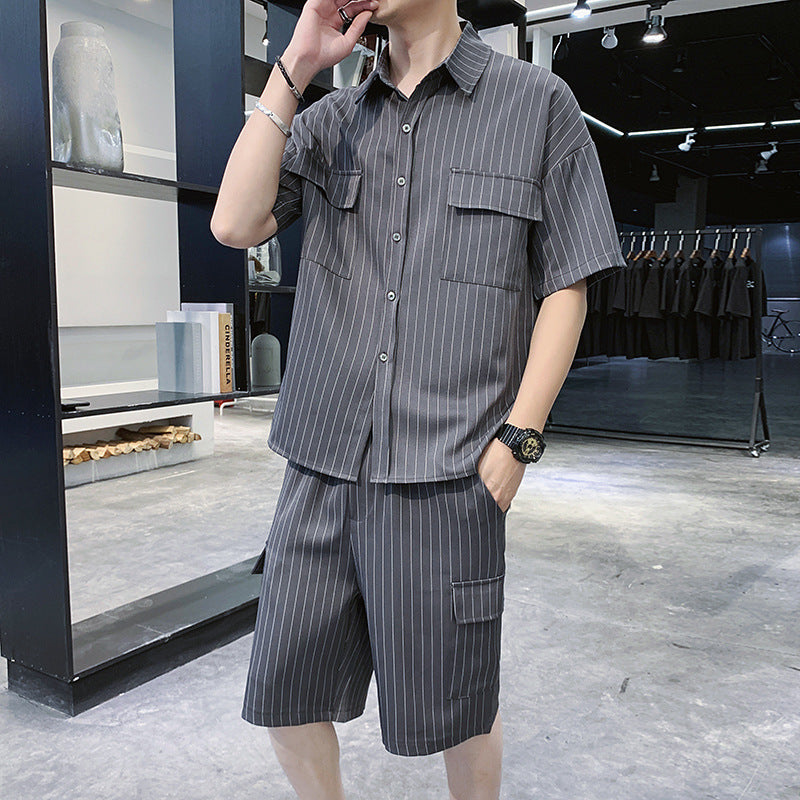 Men's Fashion Striped Shirt and Shorts Set for a Stylish Look