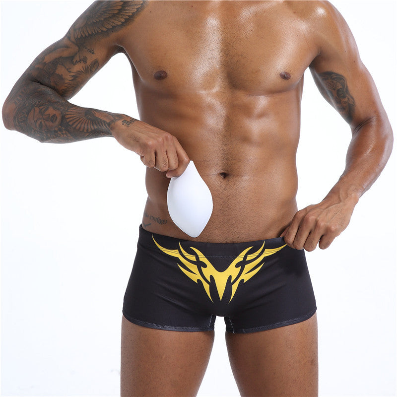 Men's Low Waist Boxer with Removable Cup Swimming Trunks