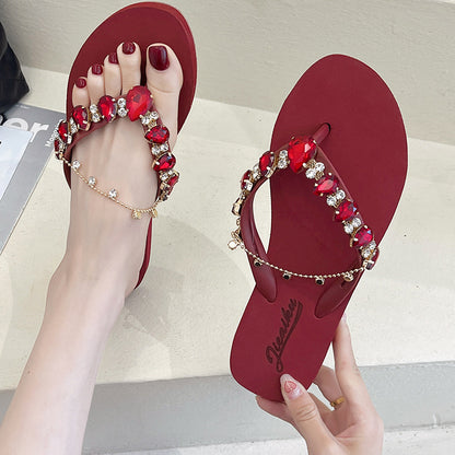 Women's Fashion Flip-Flops with Rhinestone Detailing