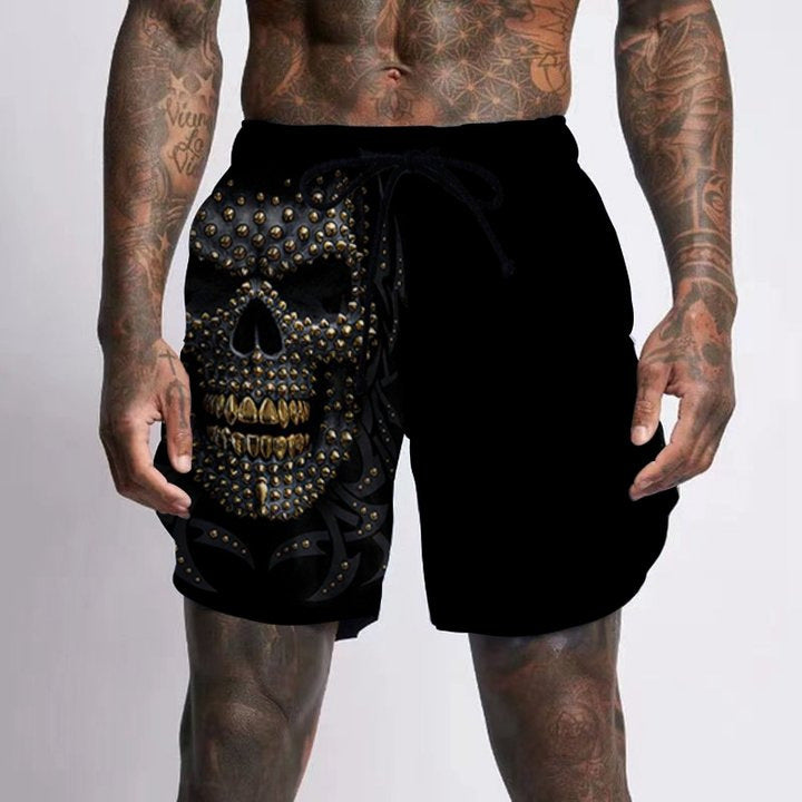 Stylish 3D Skull Print Beach Pants with Quick-Drying Casual Comfort