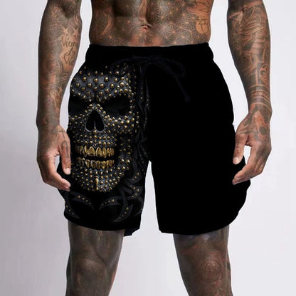 Skull Pattern Printing Digital 3D Men's Casual กางเกงชายหาดแห้งเร็ว