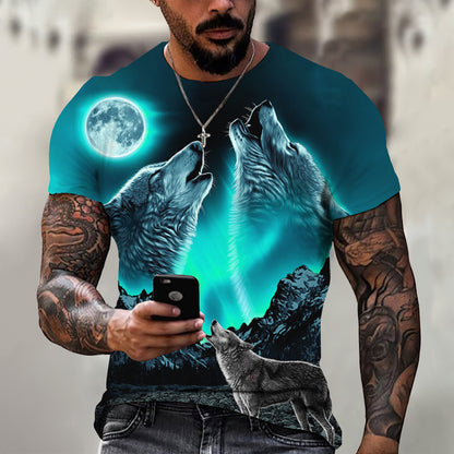 เสื้อยืดพิมพ์ลาย Wolf Head 3d สำหรับผู้ชาย