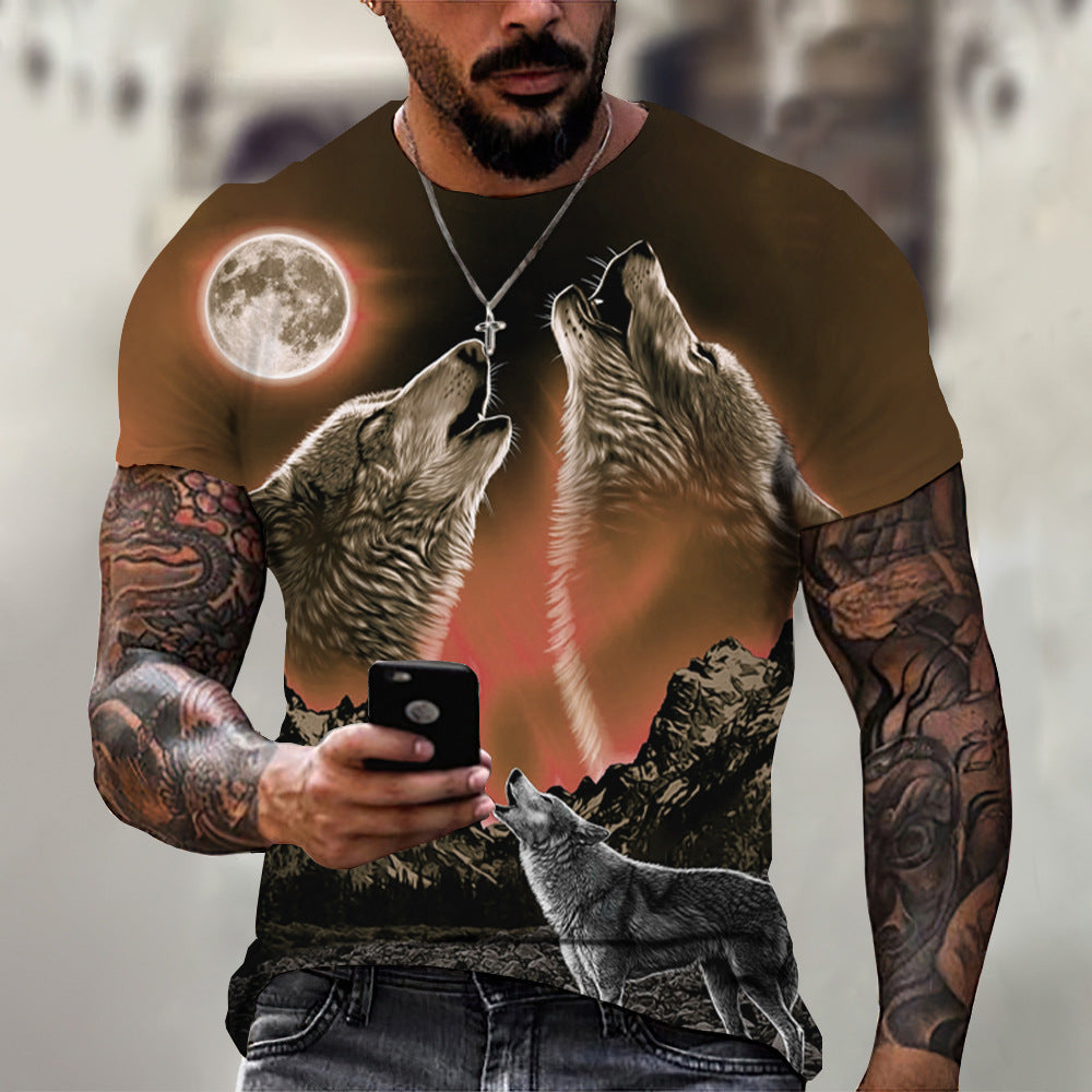 เสื้อยืดพิมพ์ลาย Wolf Head 3d สำหรับผู้ชาย