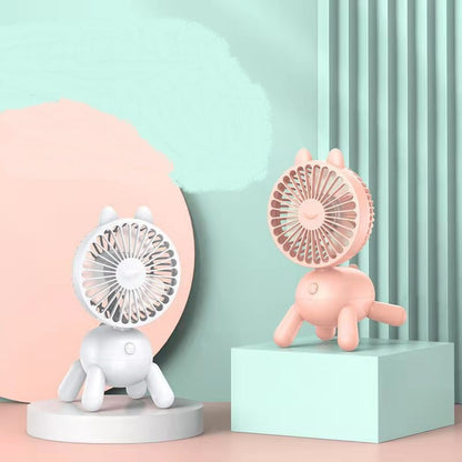 Mini Electric Fan with USB Rechargeable Cartoon Shaking Head Design