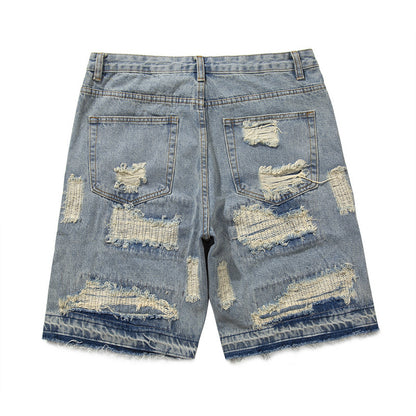 Fashion Washed Frayed Patch Denim Shorts for Trendy Casual Style