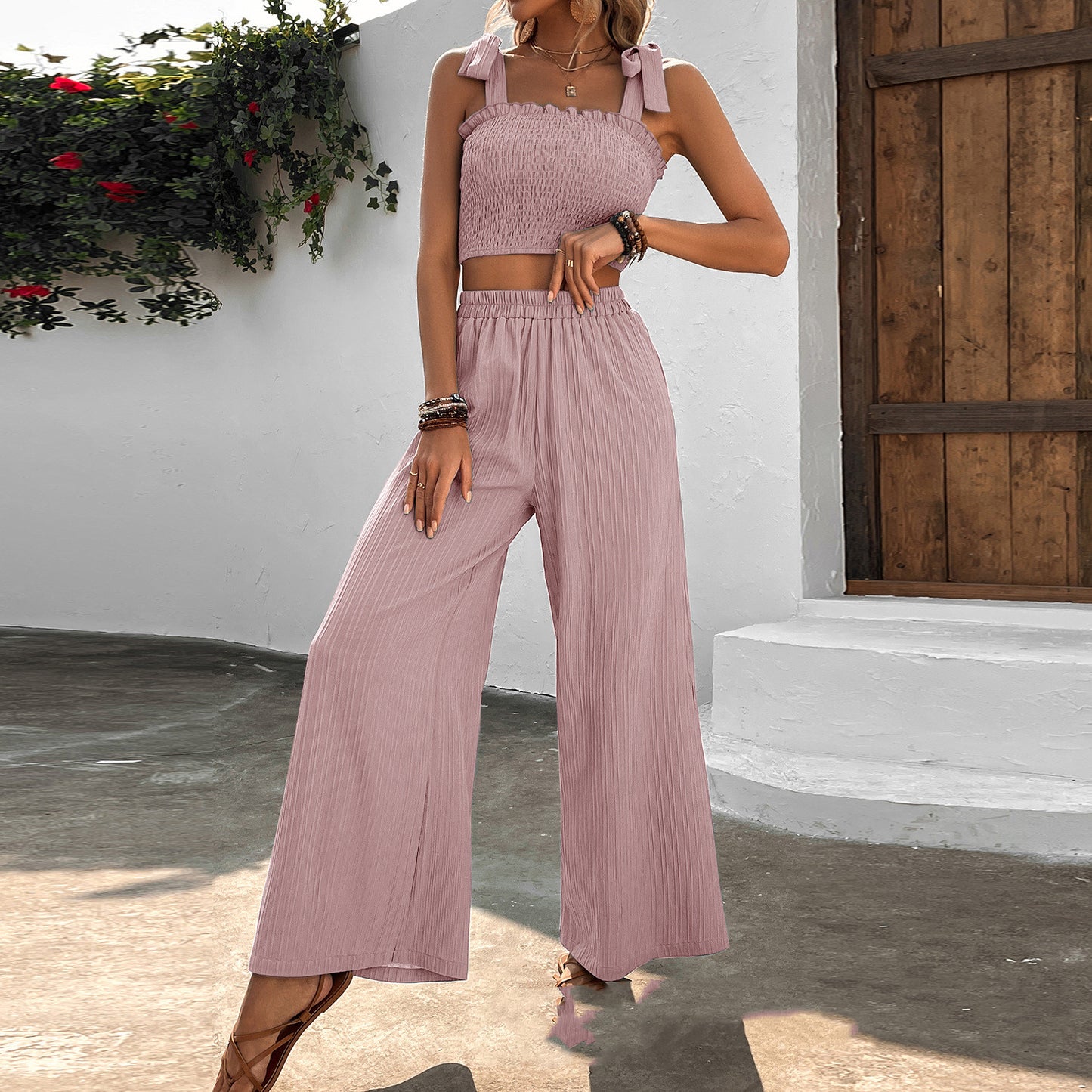 Chic Camisole Wide Two-Piece Suit-Style ងាយស្រួលប្រើសម្រាប់គ្រប់កាលៈទេសៈ