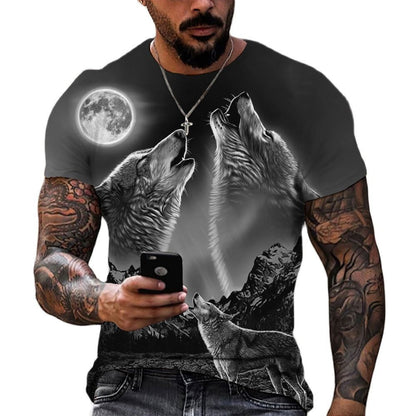 เสื้อยืดพิมพ์ลาย Wolf Head 3d สำหรับผู้ชาย