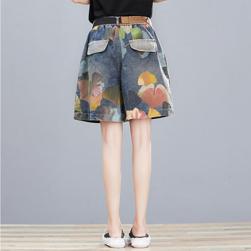 Stylish Thin Denim Printed Wide-Leg Pants for Women