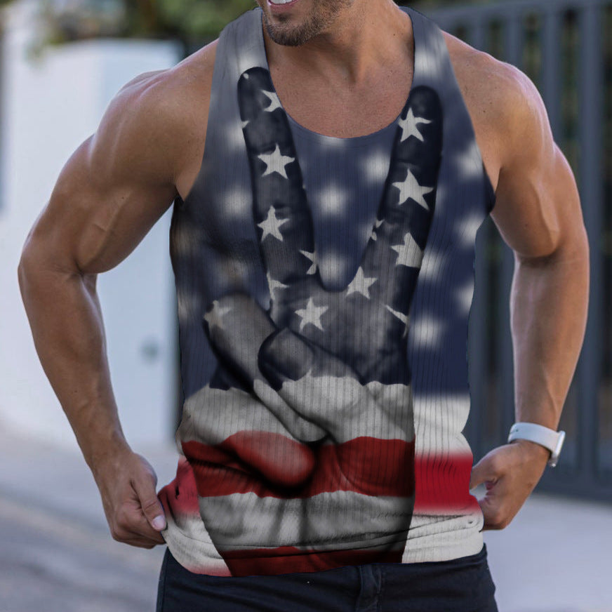 Knitted Vertical Stripes Slim-fit Camo 3D Vest for Men