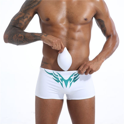 Men's Low Waist Boxer with Removable Cup Swimming Trunks