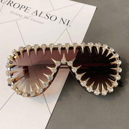 Luxurious Steam Punk Diamond Oversized Sunglasses for Women