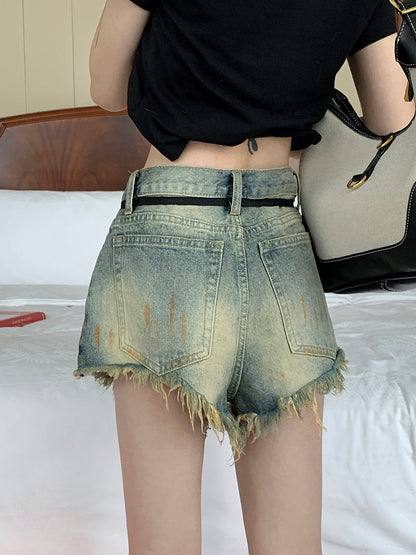 High Waist Denim Shorts for Women with a Raw Edge