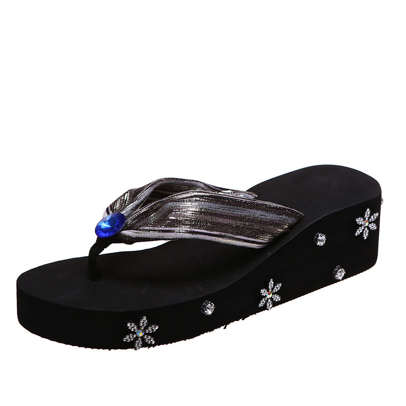 ស្បែកជើងនារី Thong Sandals ជាមួយ Rhinestones