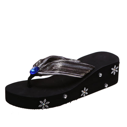 รองเท้าแตะทองรองเท้าแตะผู้หญิงพร้อม Rhinestones Flip Flops รองเท้าชายหาด Boho