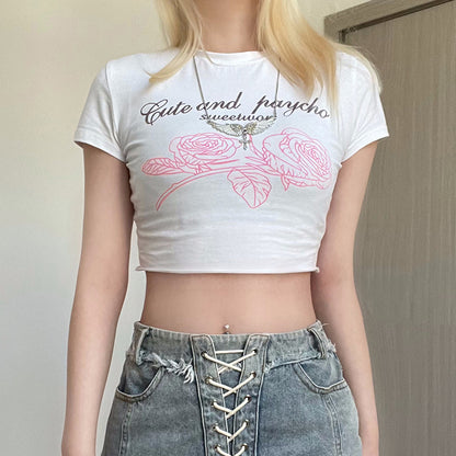 Sassy Rose Print Short T-Shirt for a Trendy and Confident Look