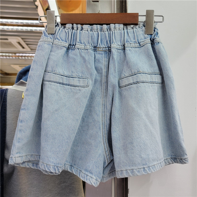 Diamond-Beaded High-Waist Denim Shorts for a Glamorous Look