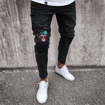 Men's Slim Cropped Fashionable Embroidered Jeans