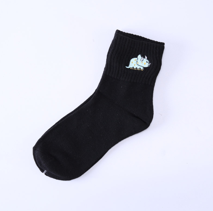 Cotton Embroidered Dinosaur Ladies Tube Socks-Creative Personality