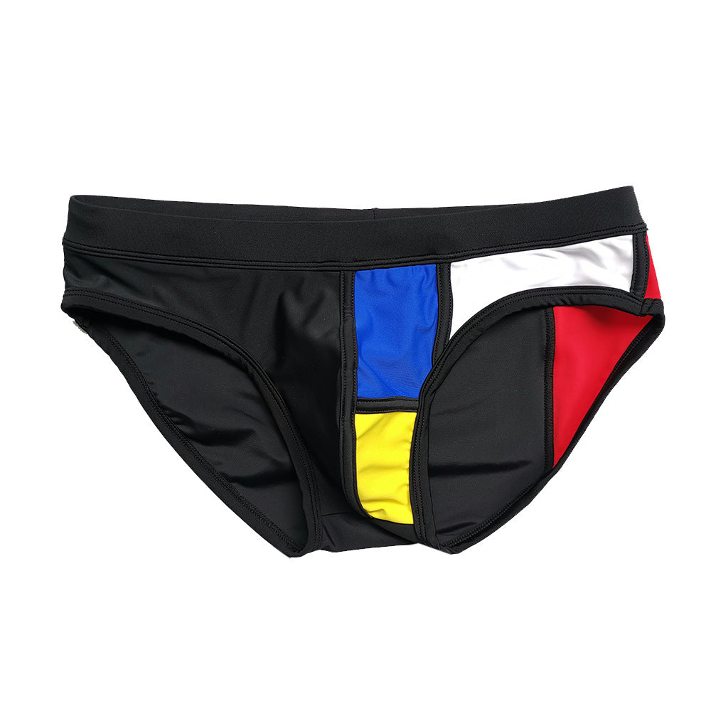 Fashionable Triangle Stitching Swim Trunks-Stylish Swimwear for Men