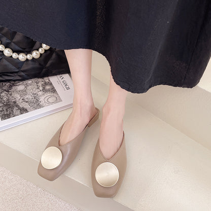 Fashionable Half Slippers with Middle-Heeled Design