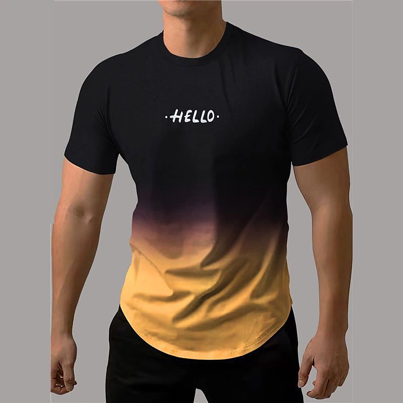 Men's Short-sleeved Sports T-shirt with Dynamic 3D Printing