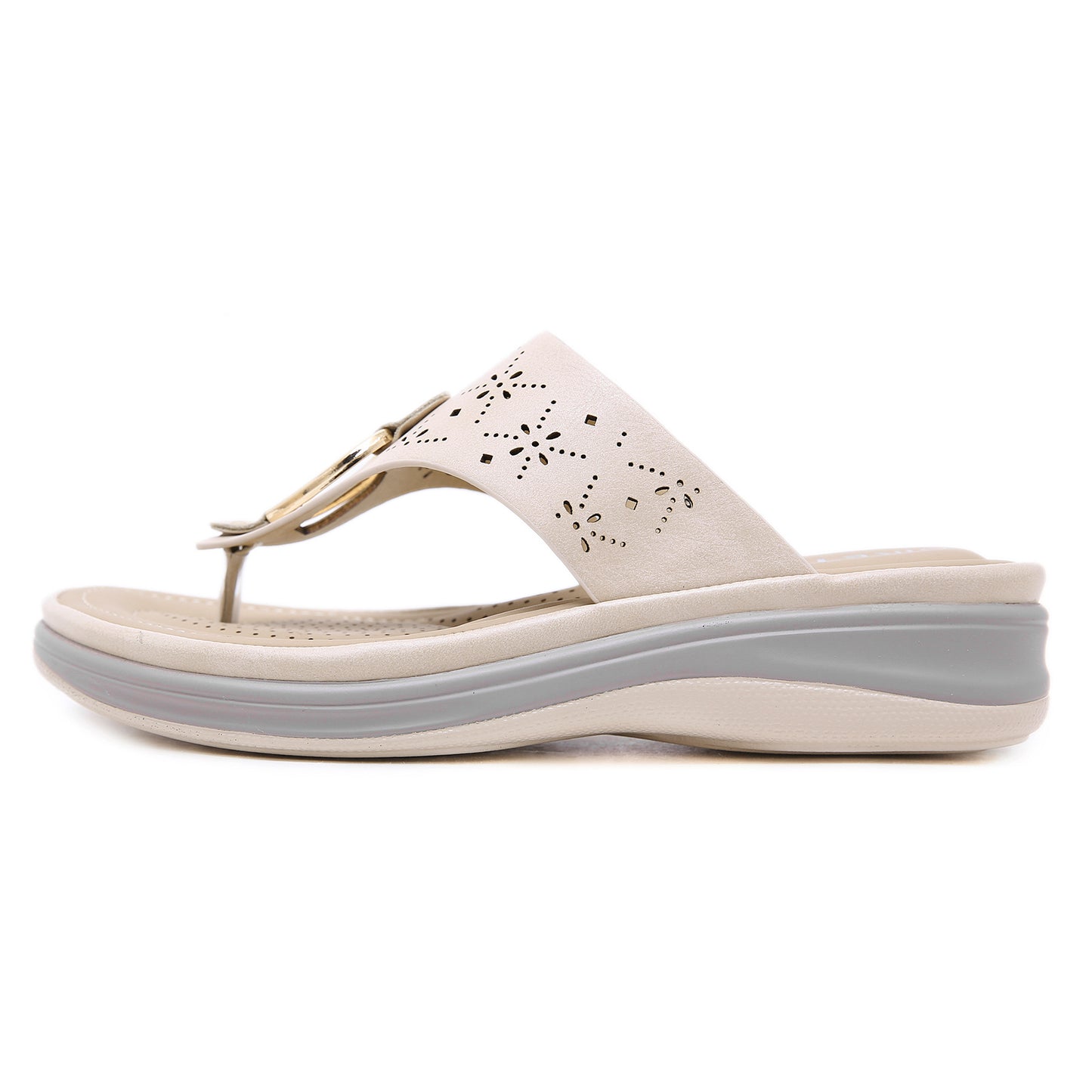 Women's Wedge Flip Flops with Stylish Metal Buckle Detailing