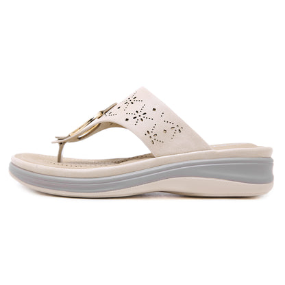 Women's Wedge Flip Flops with Stylish Metal Buckle Detailing