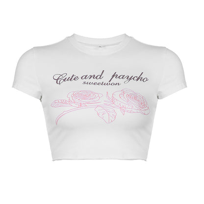 Sassy Rose Print Short T-Shirt for a Trendy and Confident Look