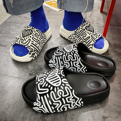 Men's Platform Graffiti Slippers for a Trendy Urban Look