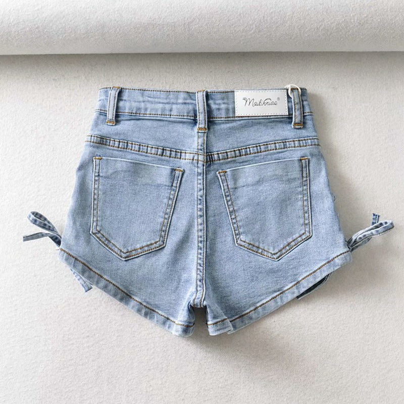 Fashionable And Personalized Bow Denim Shorts For Womena