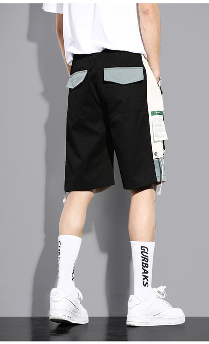 Stitching Contrast Color Loose Straight-Leg Overalls Pants