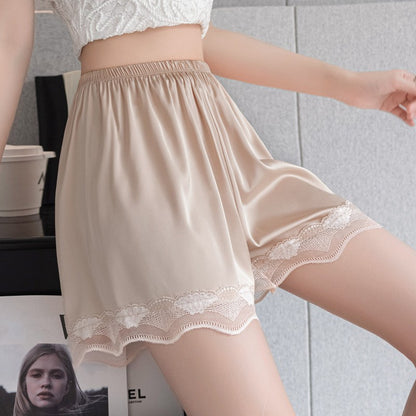 Women's Ice Silk Seamless Outer Wear Lace Loose Shorts