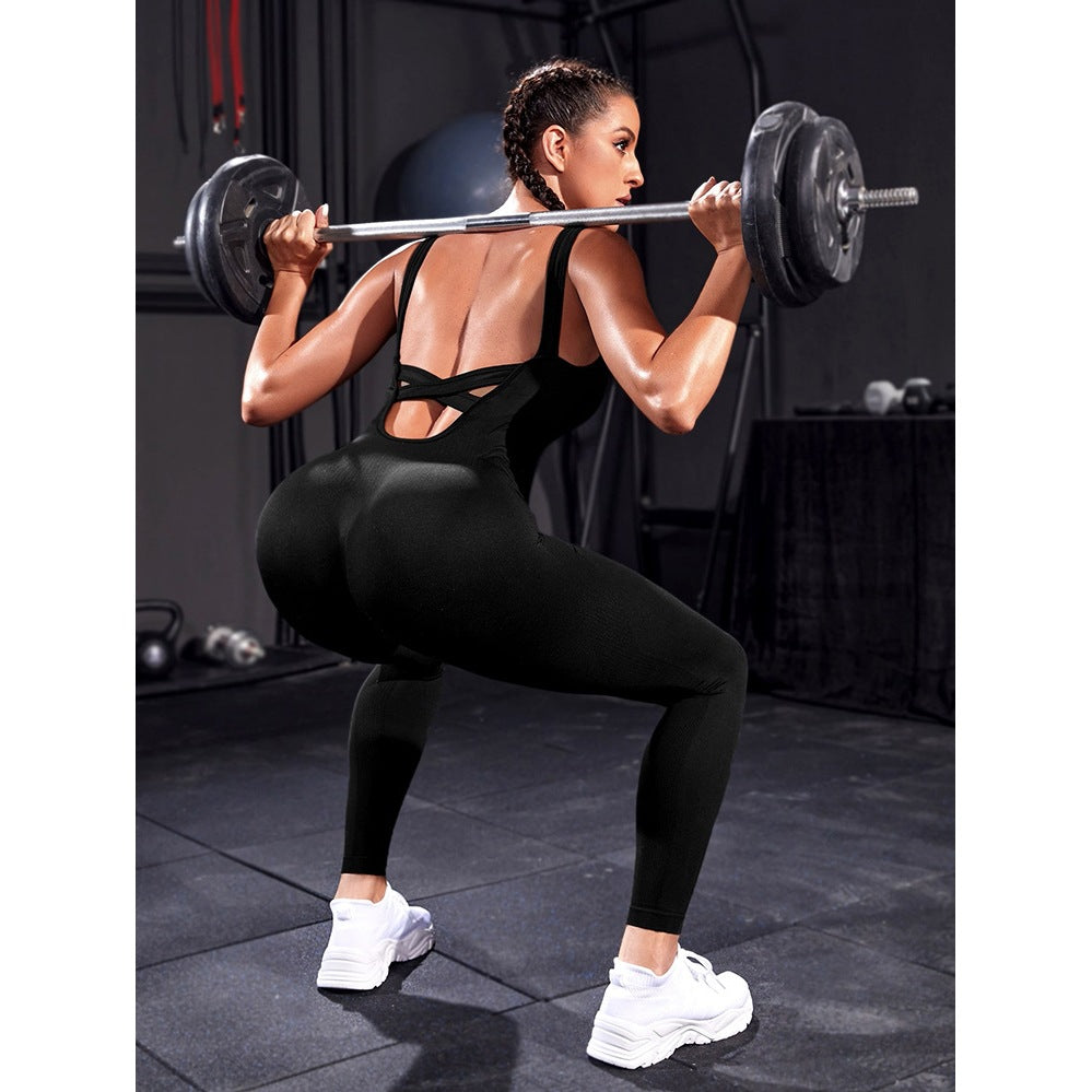 Cross Backless Sports Jumpsuit-Stylish and Functional Workout Clothes