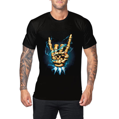 Skull Vibes: Men's Casual Round Neck Digital Print Short Sleeve Tee