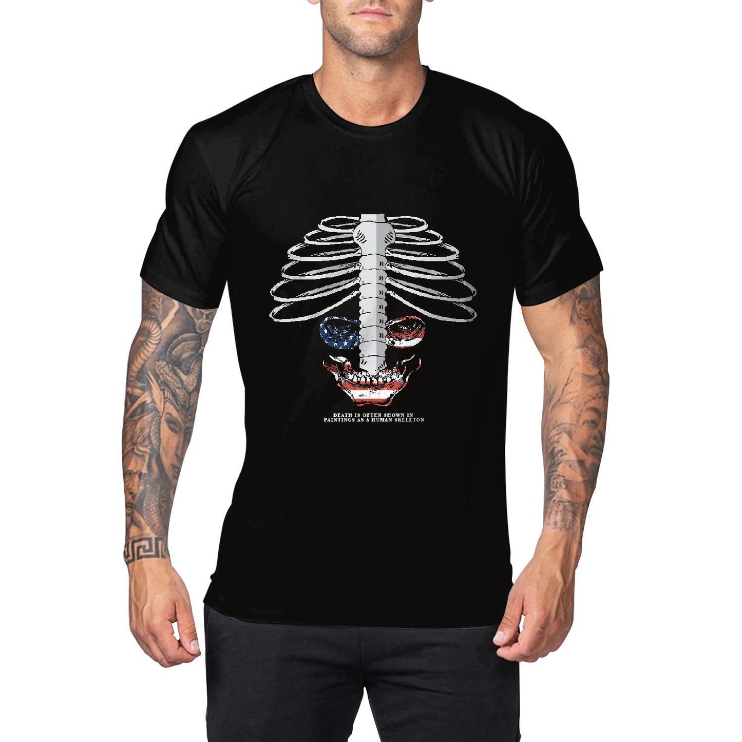 Skull Vibes: Men's Casual Round Neck Digital Print Short Sleeve Tee