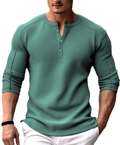 Men's Waffle Henry Collar T-shirt Top–Perfect for Any Occasion