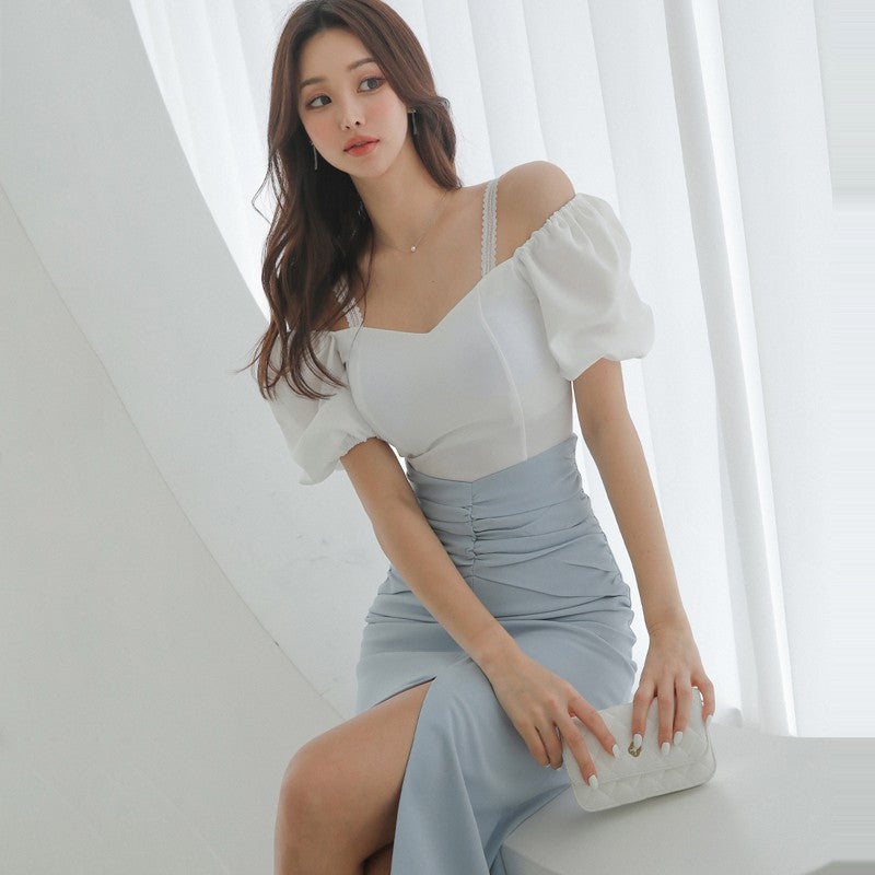 Hip Skirt with Waist Slit Two-Piece Set-Stylish Off-Shoulder Elegance