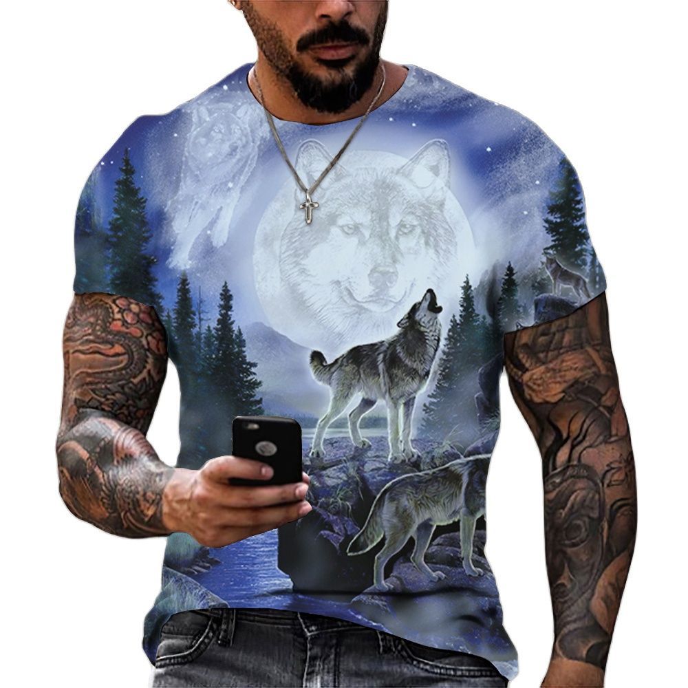 เสื้อยืดพิมพ์ลาย Wolf Head 3d สำหรับผู้ชาย