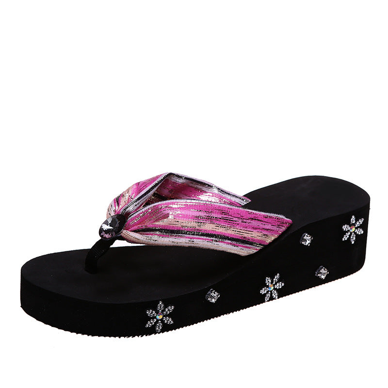 รองเท้าแตะทองรองเท้าแตะผู้หญิงพร้อม Rhinestones Flip Flops รองเท้าชายหาด Boho